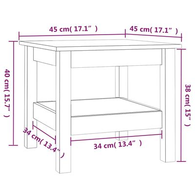 vidaXL Sohvapöytä 45x45x40 cm täysi mänty