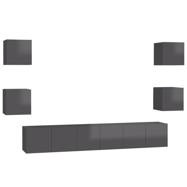 vidaXL 7-osainen TV-kaappisarja korkeakiilto harmaa lastulevy