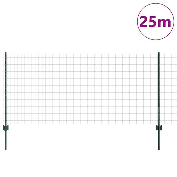 vidaXL Aita ja Tuki Vihreä 1 x 25 m Terästä ja PVC:tä