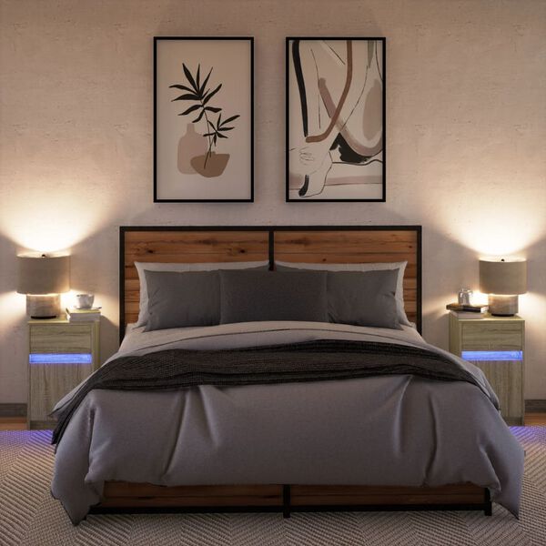 vidaXL Y&ouml;p&ouml;yt&auml; LED-valoilla 2 kpl Sonoma-tammi tekninen puu