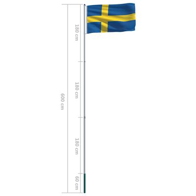 vidaXL Ruotsin lippu ja tanko alumiini 6 m