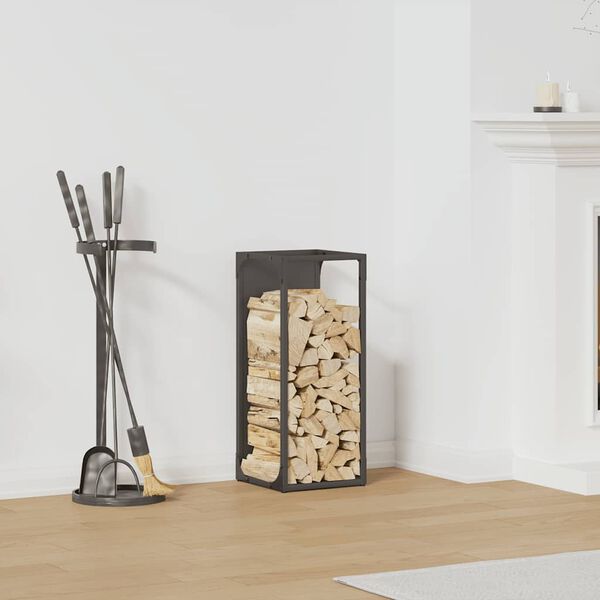 vidaXL Polttopuuteline Musta 25x25x60 cm Kylm&auml;valssattua ter&auml;st&auml;