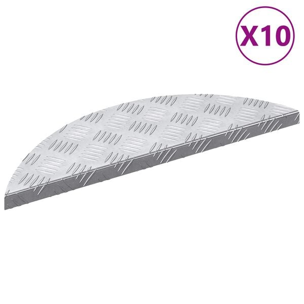 vidaXL Portaan askelma Puolikuu 10 pcs Hopea 60 x 18 cm Alumiini