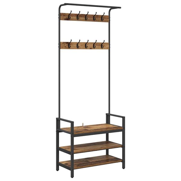 vidaXL Takkihylly hyllyll&auml; Vanha puu 75 x 34 x 184 cm Tekninen puu