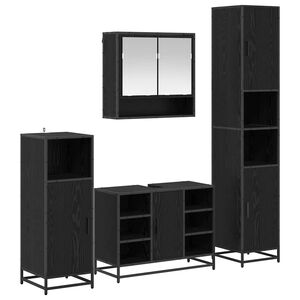 vidaXL Kylpyhuonekalustesetti hyllyll&auml; 4 pcs Musta tammi. Tekninen puu