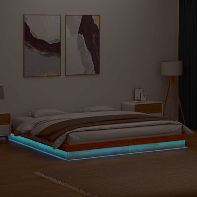 vidaXL LED-sängynrunko vahanruskea 180x200 cm täysi mänty