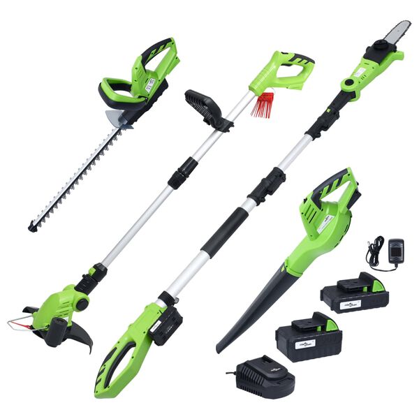 vidaXL 4-osainen Langaton puutarhaty&ouml;kalusarja latureilla ja akuilla