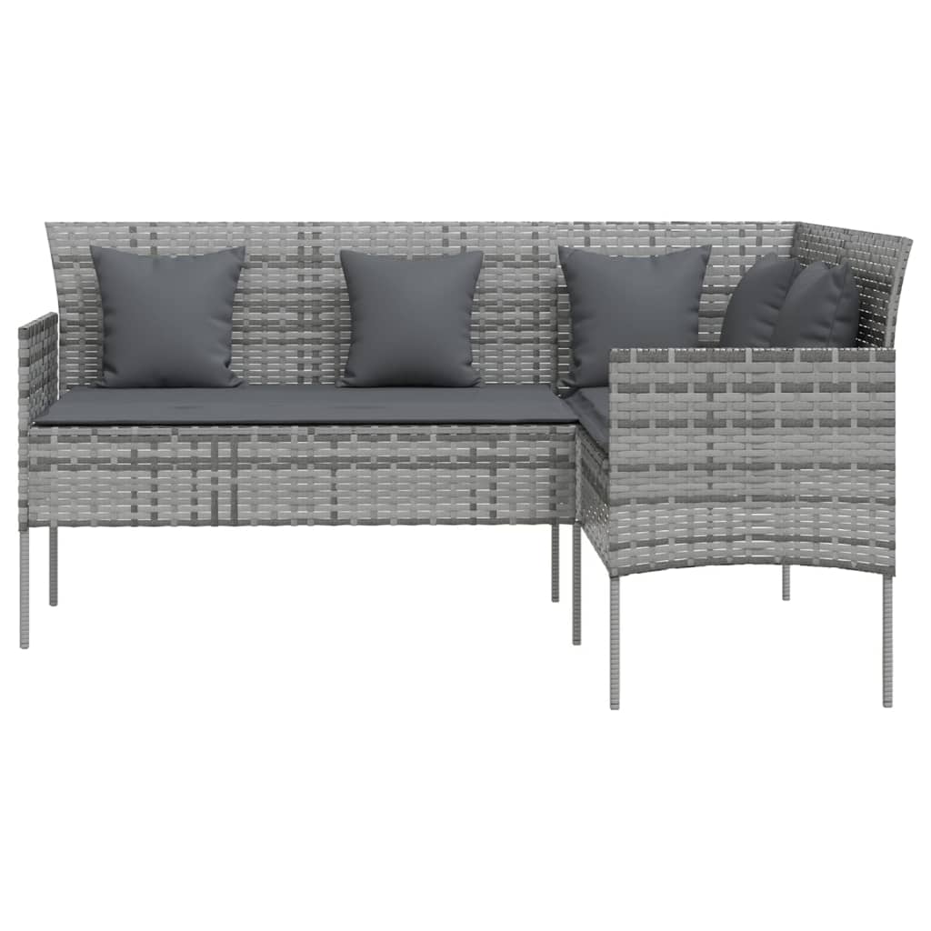 vidaXL L-muotoinen sohva tyynyillä polyrottinki harmaa