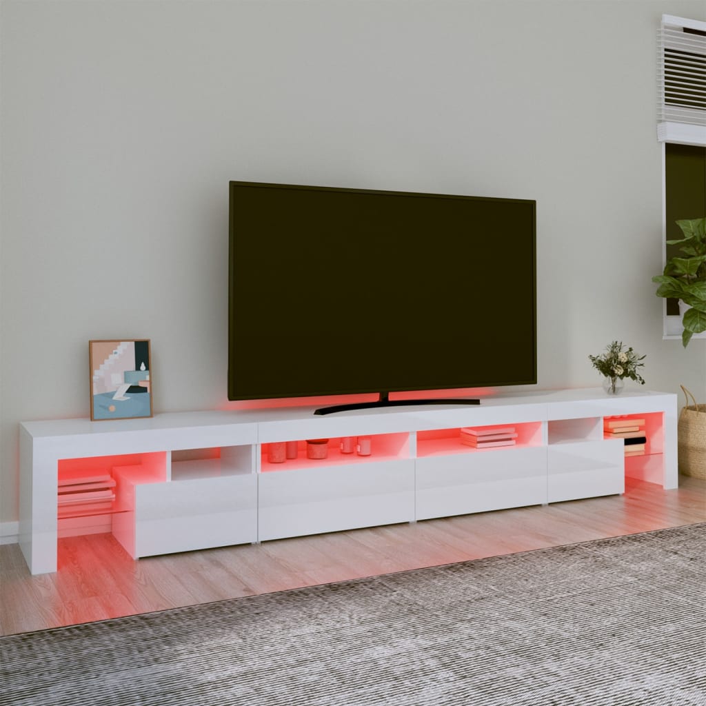 vidaXL TV-taso LED-valoilla korkeakiilto valkoinen 260x36,5x40 cm