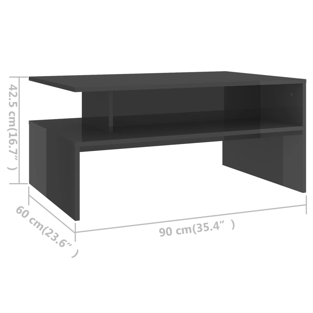 vidaXL Sohvapöytä korkeakiilto harmaa 90x60x42,5 cm lastulevy
