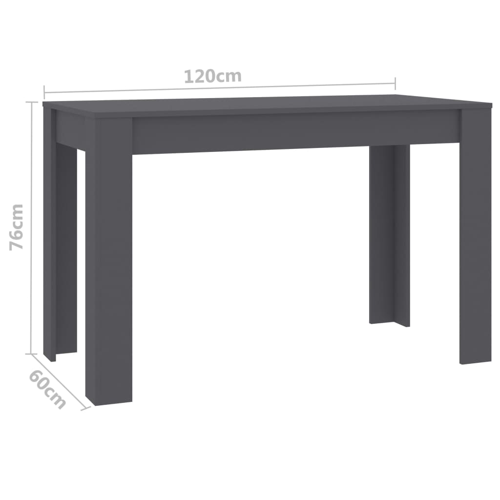 vidaXL Ruokapöytä harmaa 120x60x76 cm lastulevy