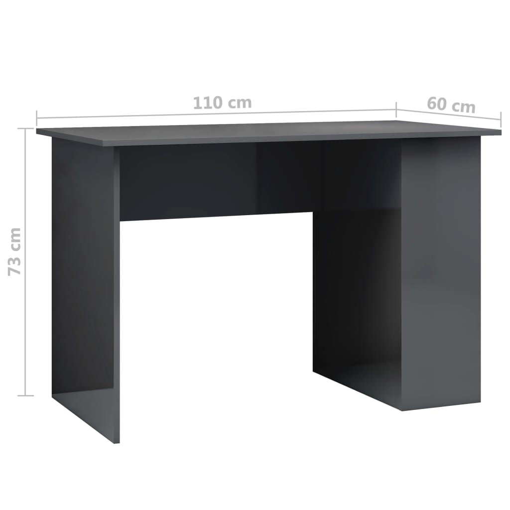 vidaXL Työpöytä korkeakiilto harmaa 110x60x73 cm lastulevy