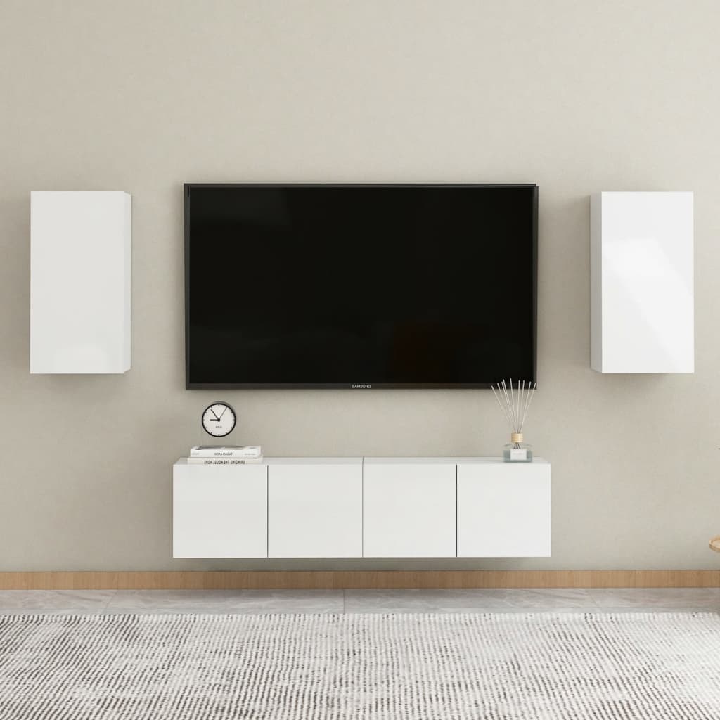 vidaXL TV-tasot 2 kpl korkeakiilto valkoinen 30,5x30x60 cm lastulevy
