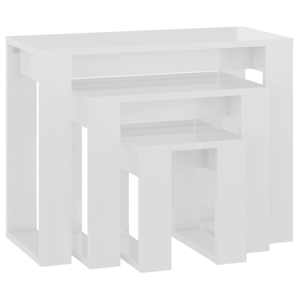 vidaXL Sarjapöydät 3 kpl korkeakiilto valkoinen lastulevy