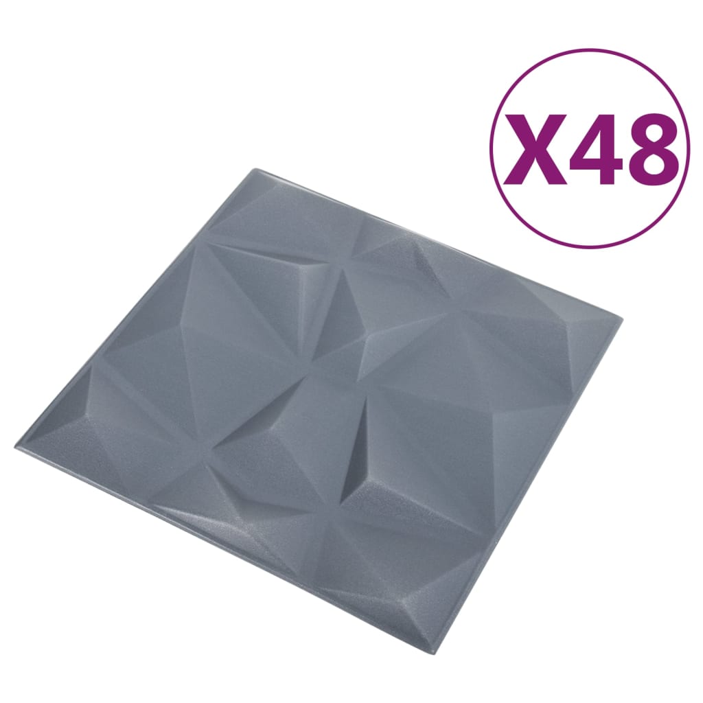 vidaXL 3D-seinäpaneelit 48 kpl 50x50 cm harmaa timantti 12 m²