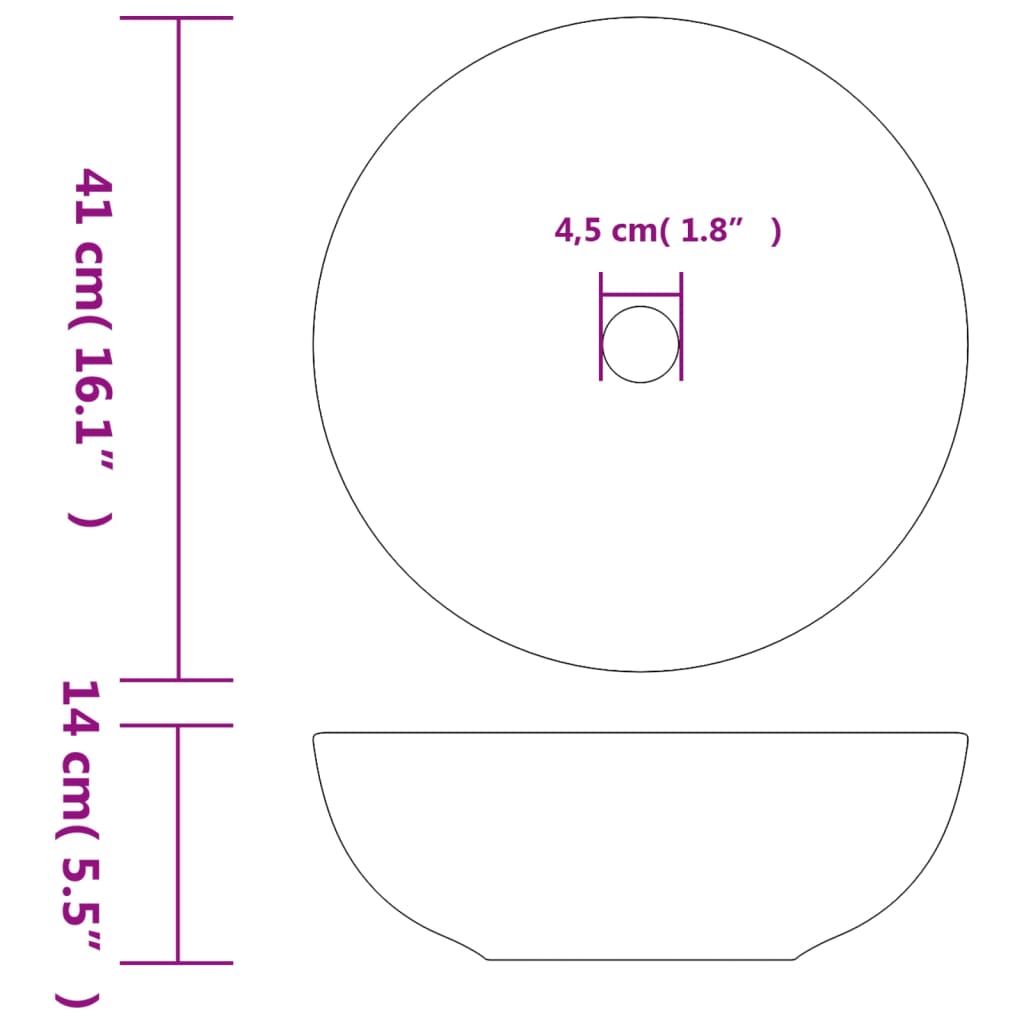 vidaXL Pesuallas työtasolle harmaa pyöreä Φ41x14 cm keraaminen