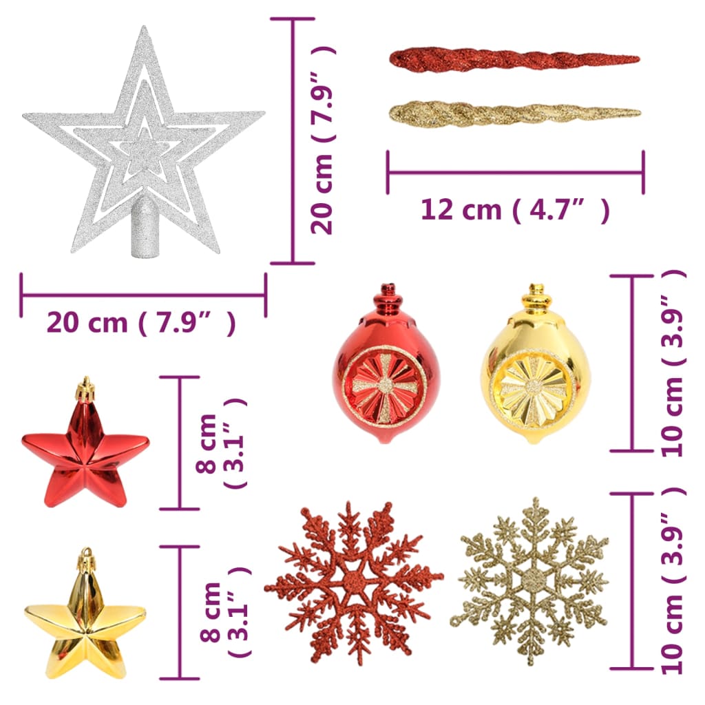 vidaXL Joulukuusen koristesarja 108 kpl kulta ja punainen