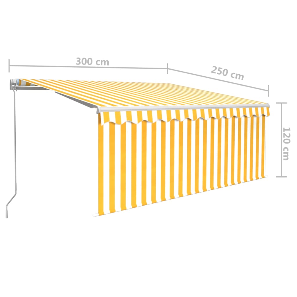 vidaXL Manuaalisesti kelattava markiisi verhoilla 3x2,5 m keltavalk.