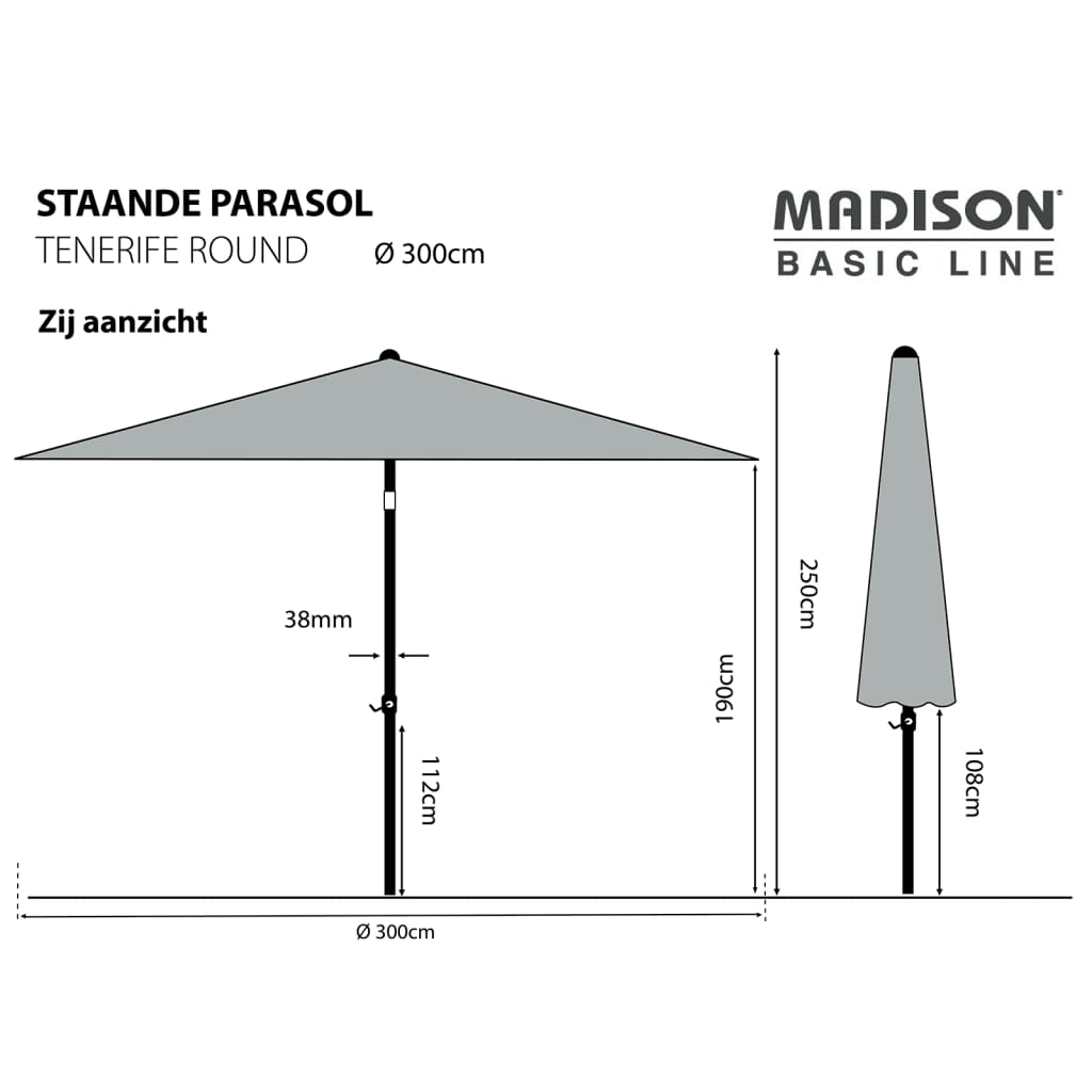 Madison Päivänvarjo Tenerife 300 cm pyöreä taupe
