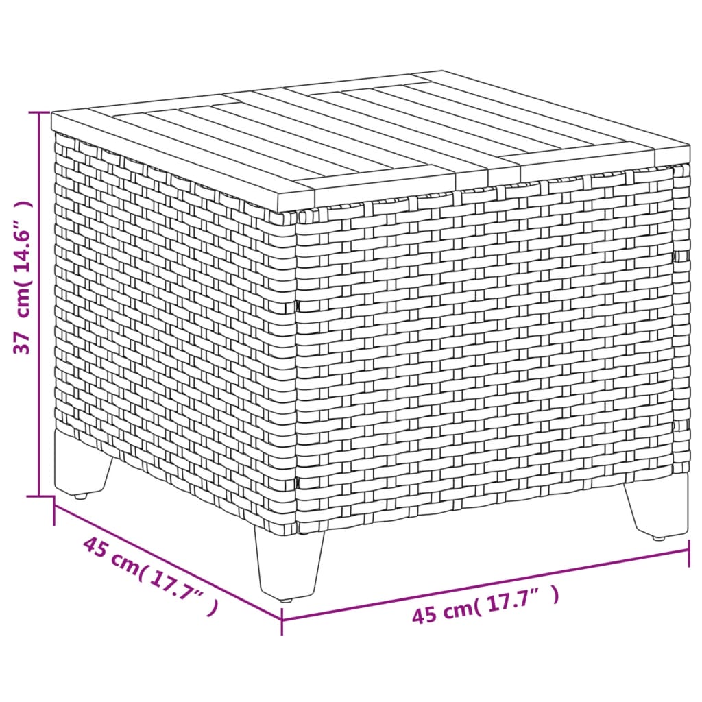 vidaXL Puutarhapöytä musta 45x45x37 cm polyrottinki ja akasiapuu