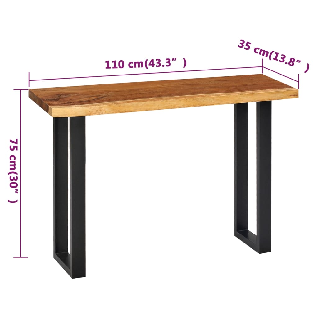 vidaXL Konsolipöytä kiinteä sadepuu 110x35x75 cm