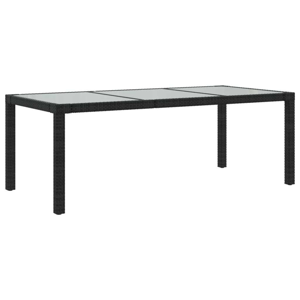 vidaXL Puutarhapöytä 190x90x75 cm karkaistu lasi ja polyrottinki musta