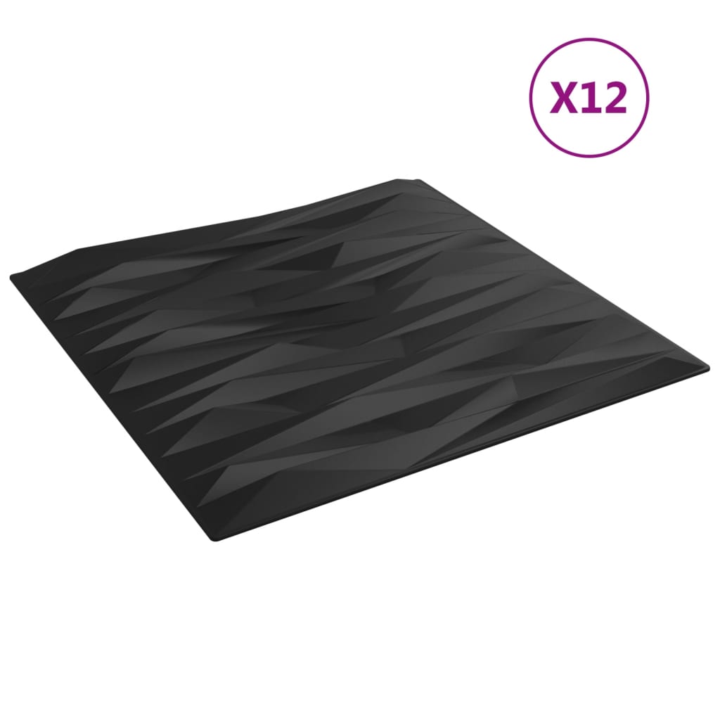 vidaXL Seinäpaneelit 12 kpl musta 50x50 cm EPS 3 m² kivi