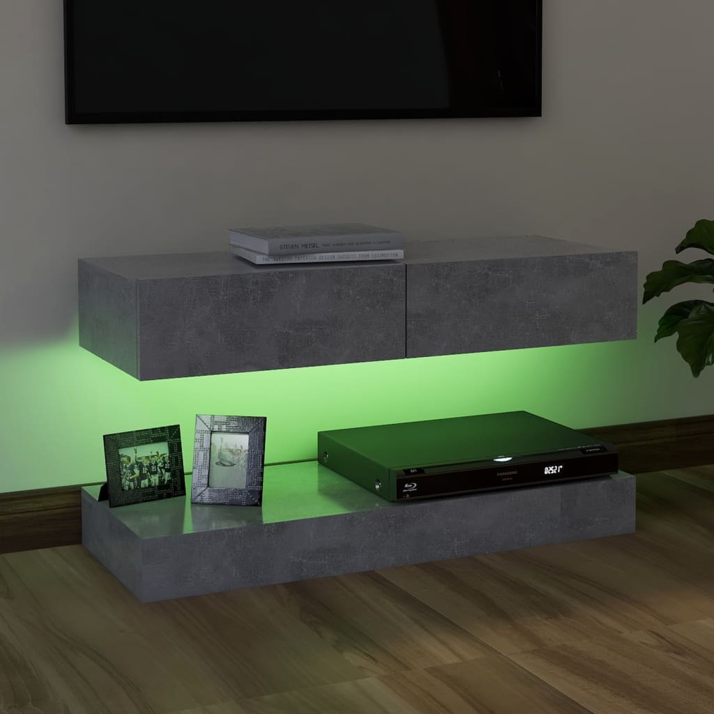 vidaXL TV-taso LED-valoilla betoninharmaa 90x35 cm