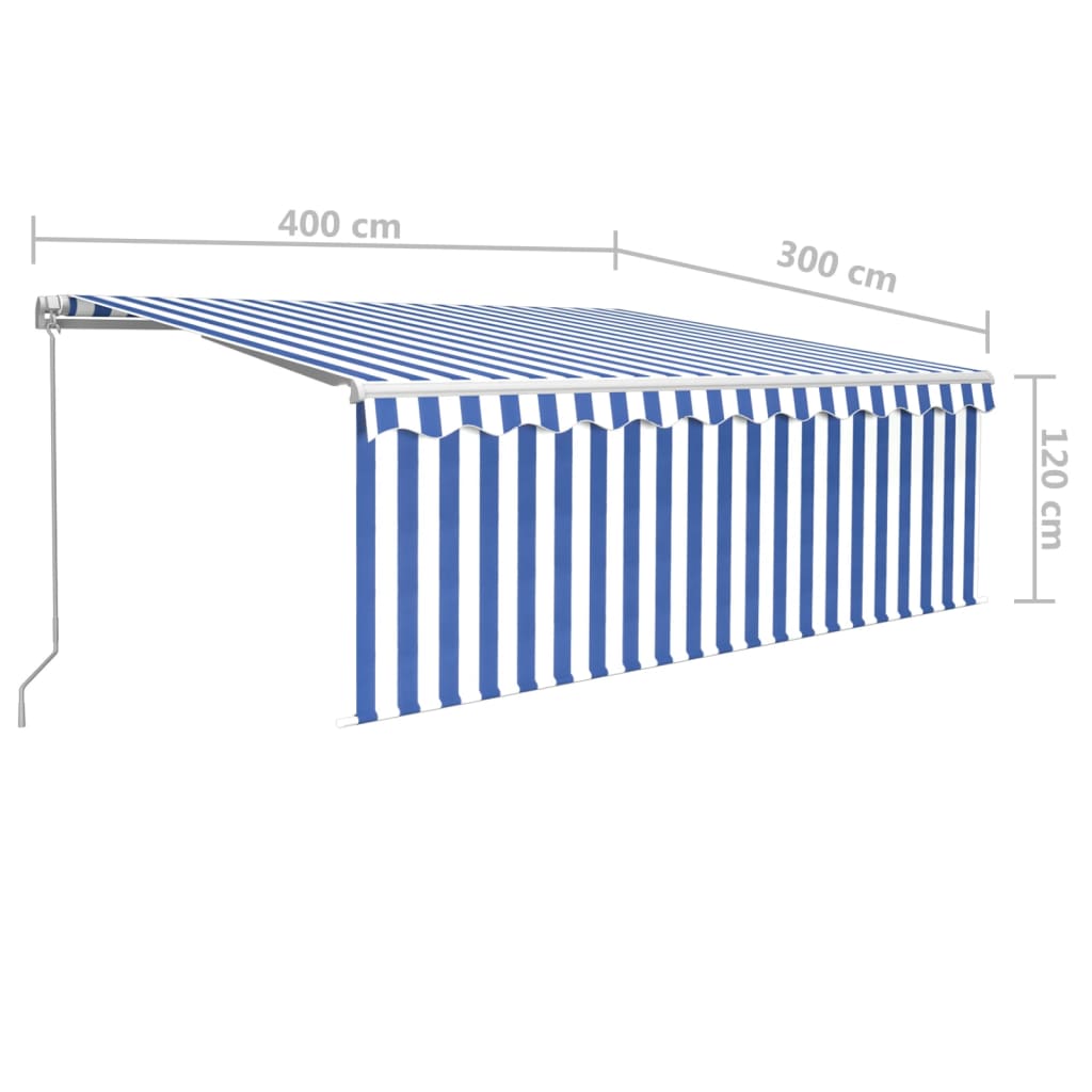 vidaXL Manuaalisesti kelattava markiisi verho/LED 4x3 m sinivalkoinen