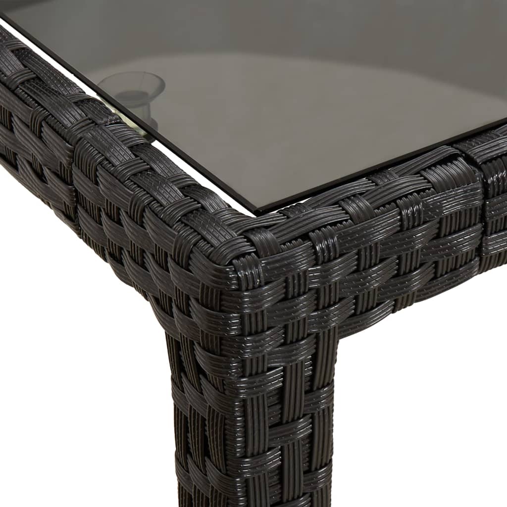 vidaXL Puutarhapöytä 90x90x75 cm karkaistu lasi ja polyrottinki musta
