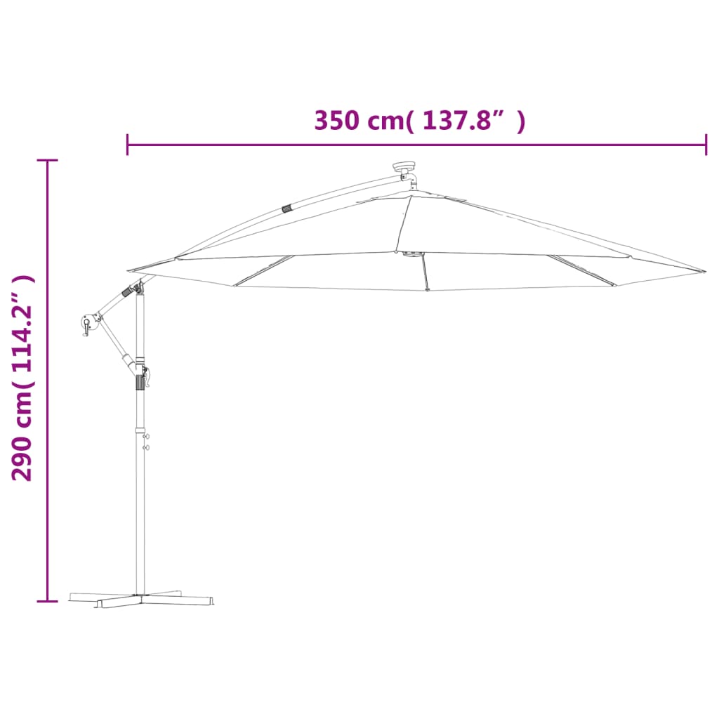 vidaXL Aurinkovarjo LED-valoilla musta 350 cm