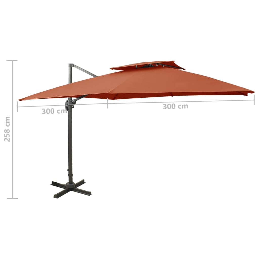 vidaXL Riippuva aurinkovarjo tuplakatolla terrakotta 300x300 cm