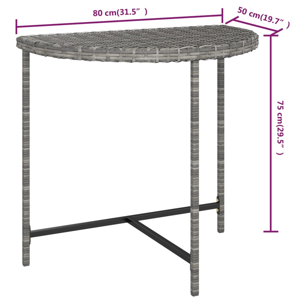 vidaXL Puutarhapöytä harmaa 80x50x75 cm polyrottinki