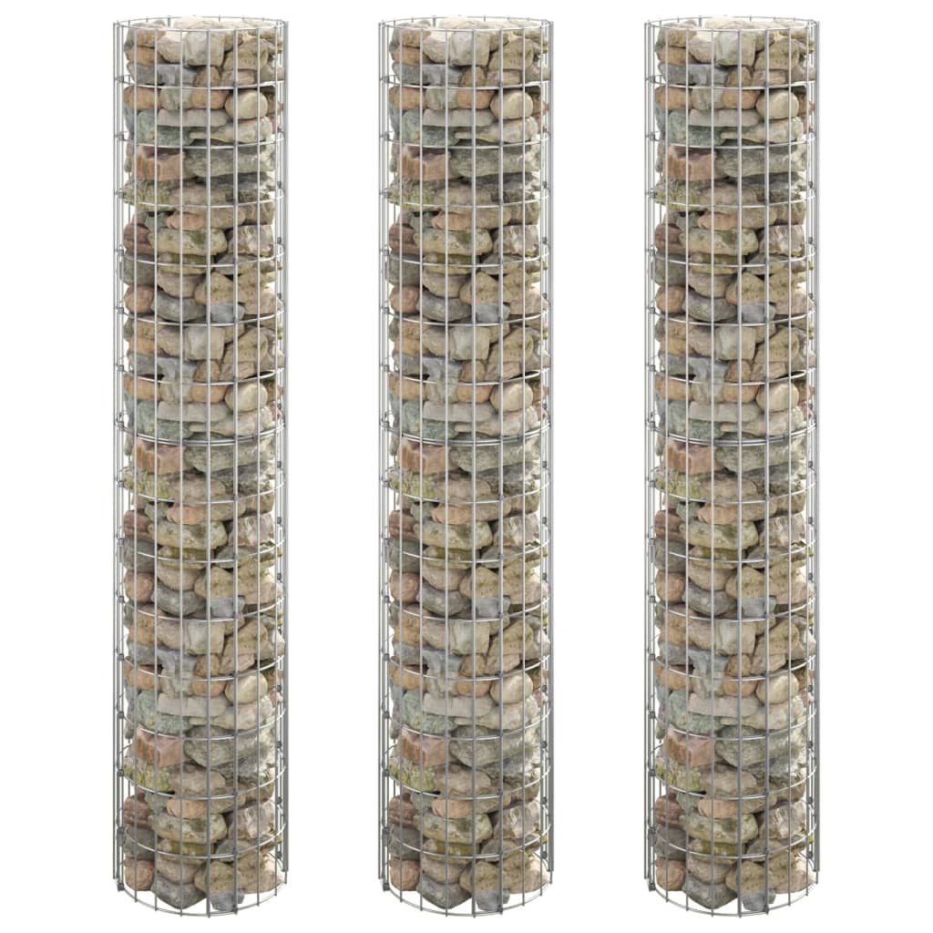 vidaXL Pyöreä kivikori/kukkalaatikot 3 kpl galvanoitu teräs Ø30x150 cm