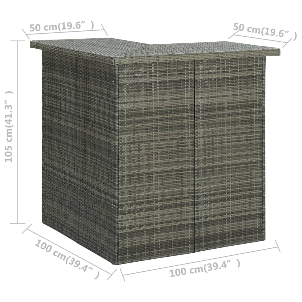vidaXL Kulmabaaripöytä harmaa 100x50x105 cm polyrottinki