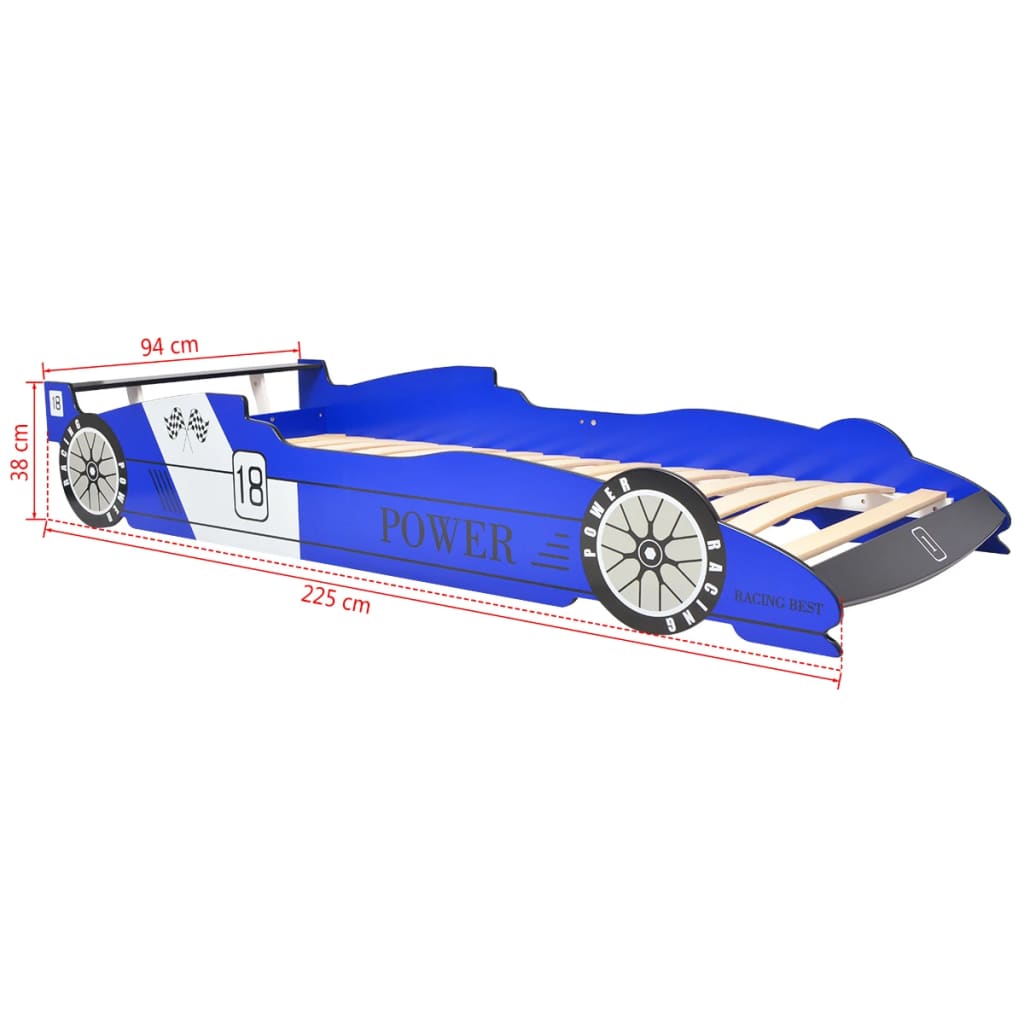 vidaXL Lastensänky LED-valolla kilpa-auto 90x200 cm Sininen