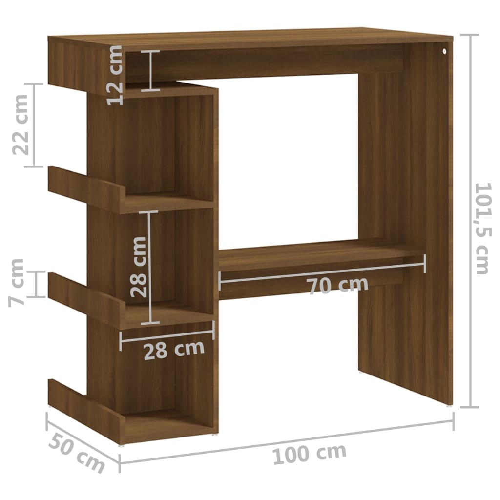 vidaXL Baaripöytä telineellä ruskea tammi 100x50x101,5 cm tekninen puu