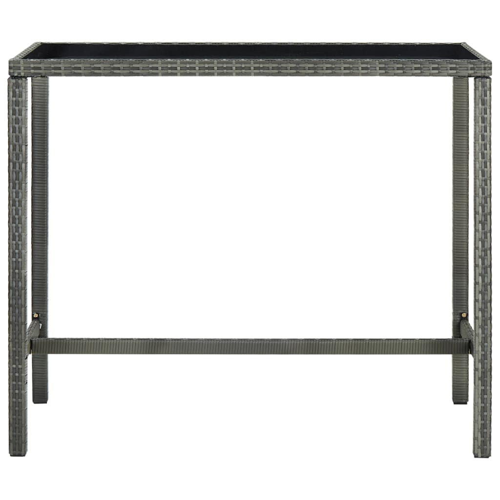 vidaXL Puutarhan baaripöytä harmaa130x60x110 cm polyrottinki ja lasi