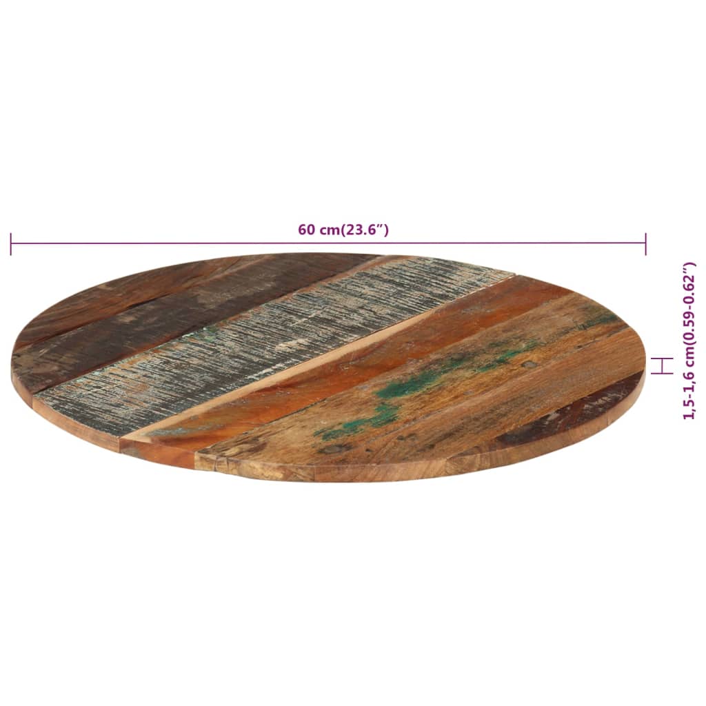 vidaXL Pyöreä pöytälevy 60 cm 15-16 mm täysi kierrätetty puu