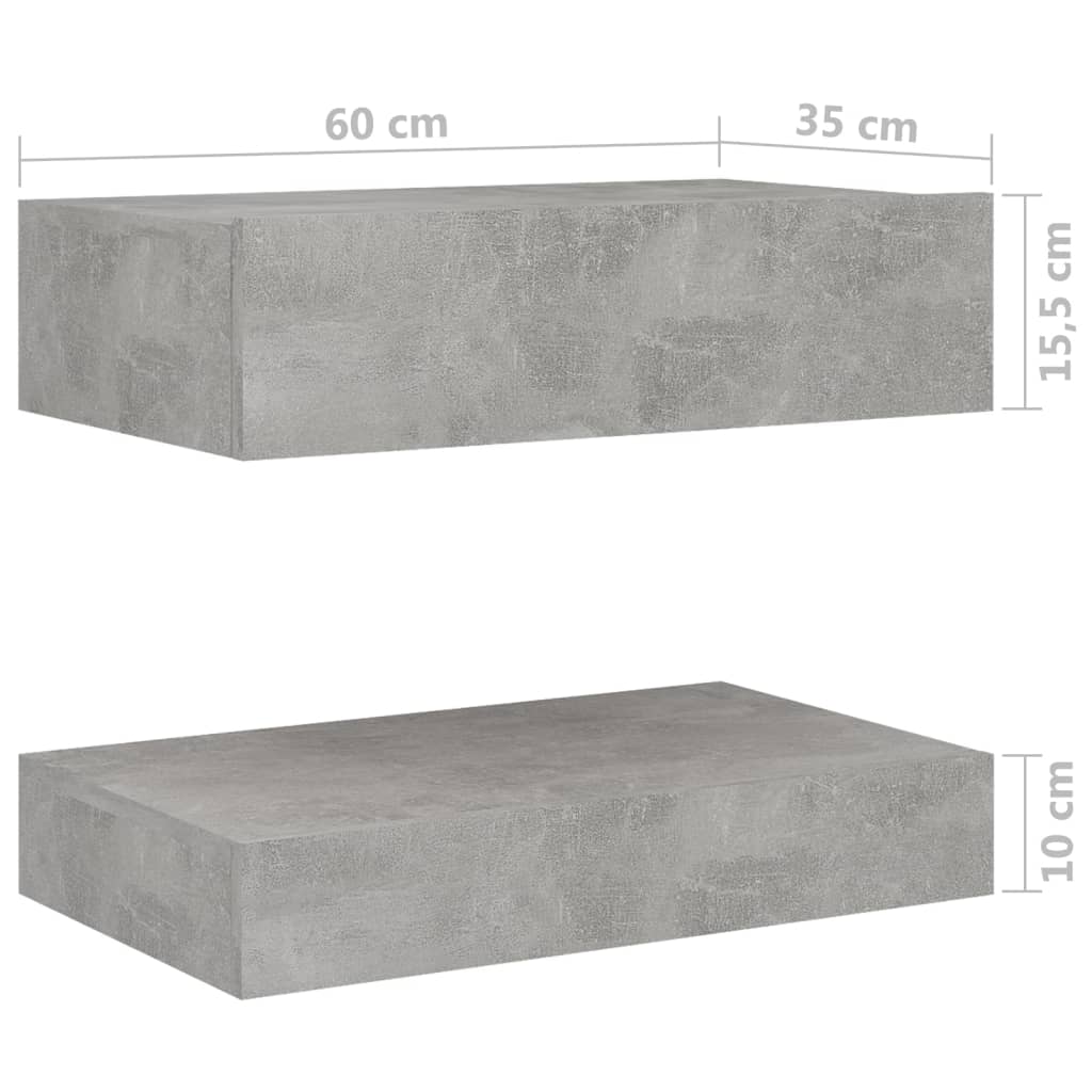 vidaXL Yöpöydät 2kp betoninharmaa 60x35 cm lastulevy