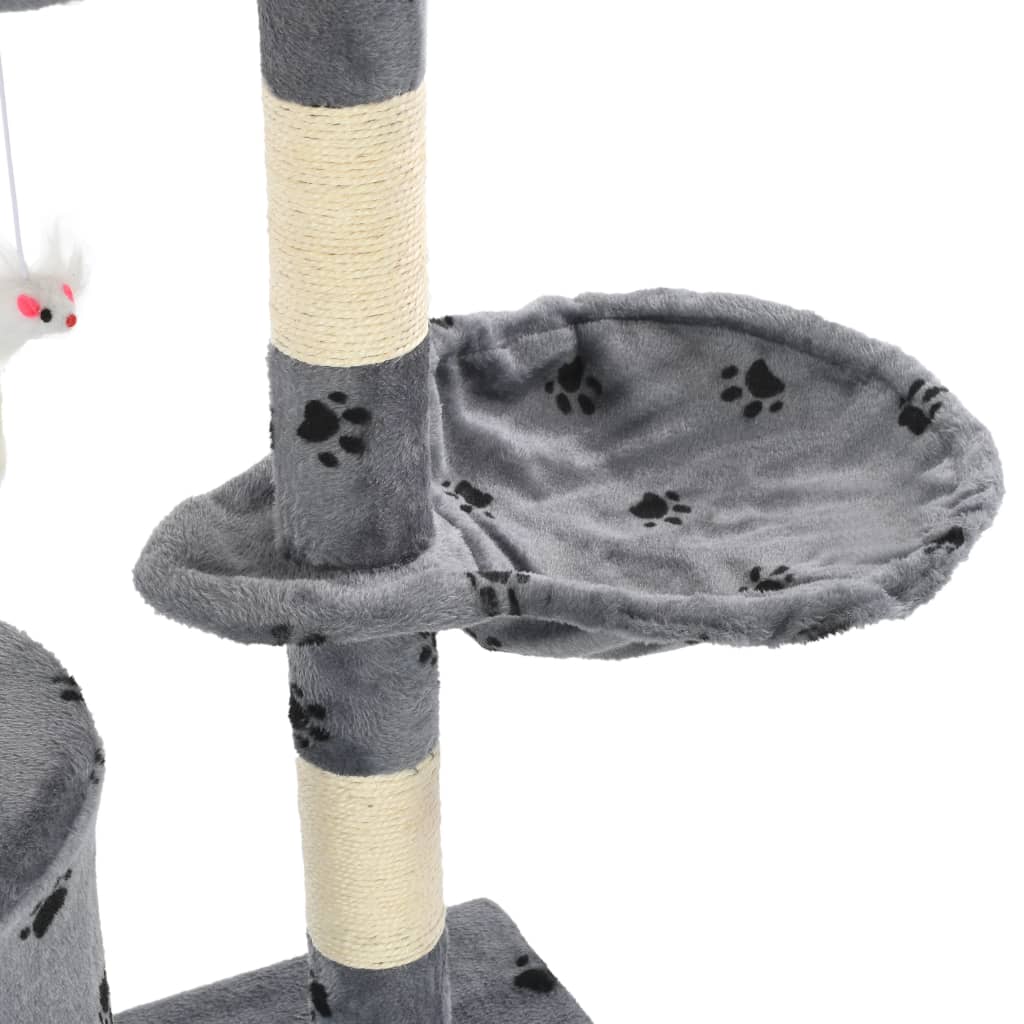 vidaXL Kissan kiipeilypuu sisal-pylväillä 138 cm tassunjäljet harmaa