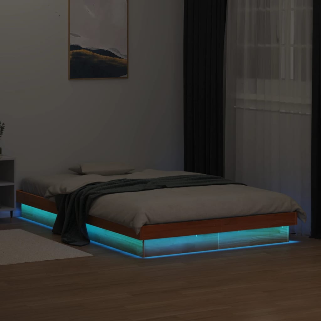 vidaXL LED-sängynrunko vahanruskea 120x190 cm täysi mänty