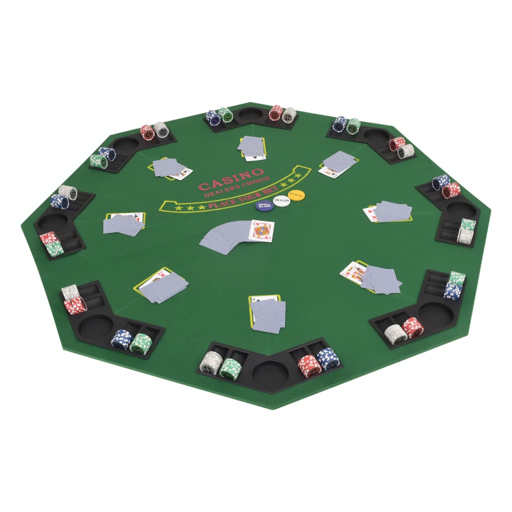 vidaXL Taitettava pokeripöytälevy 8 pelaajalle kahdeksankulmio vihreä