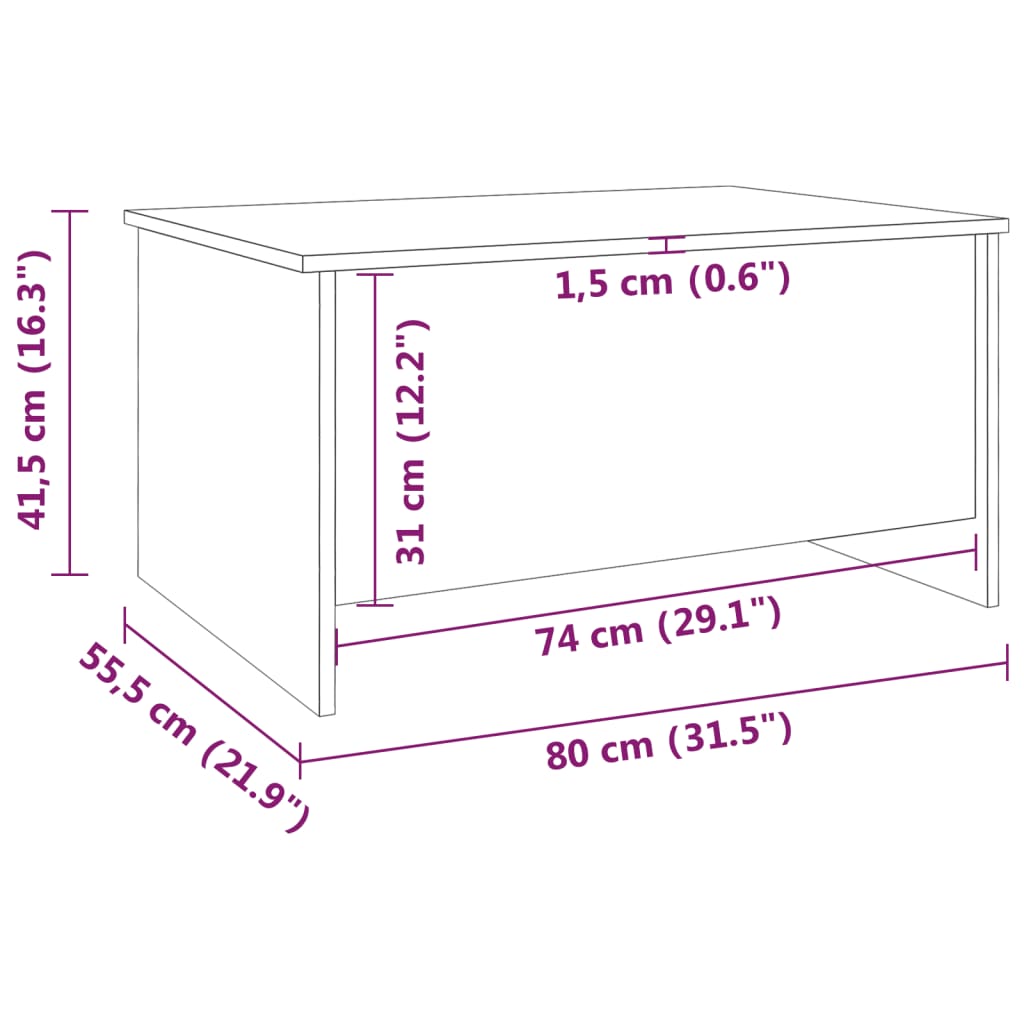 vidaXL Sohvapöytä betoninharmaa 80x55,5x41,5 cm tekninen puu