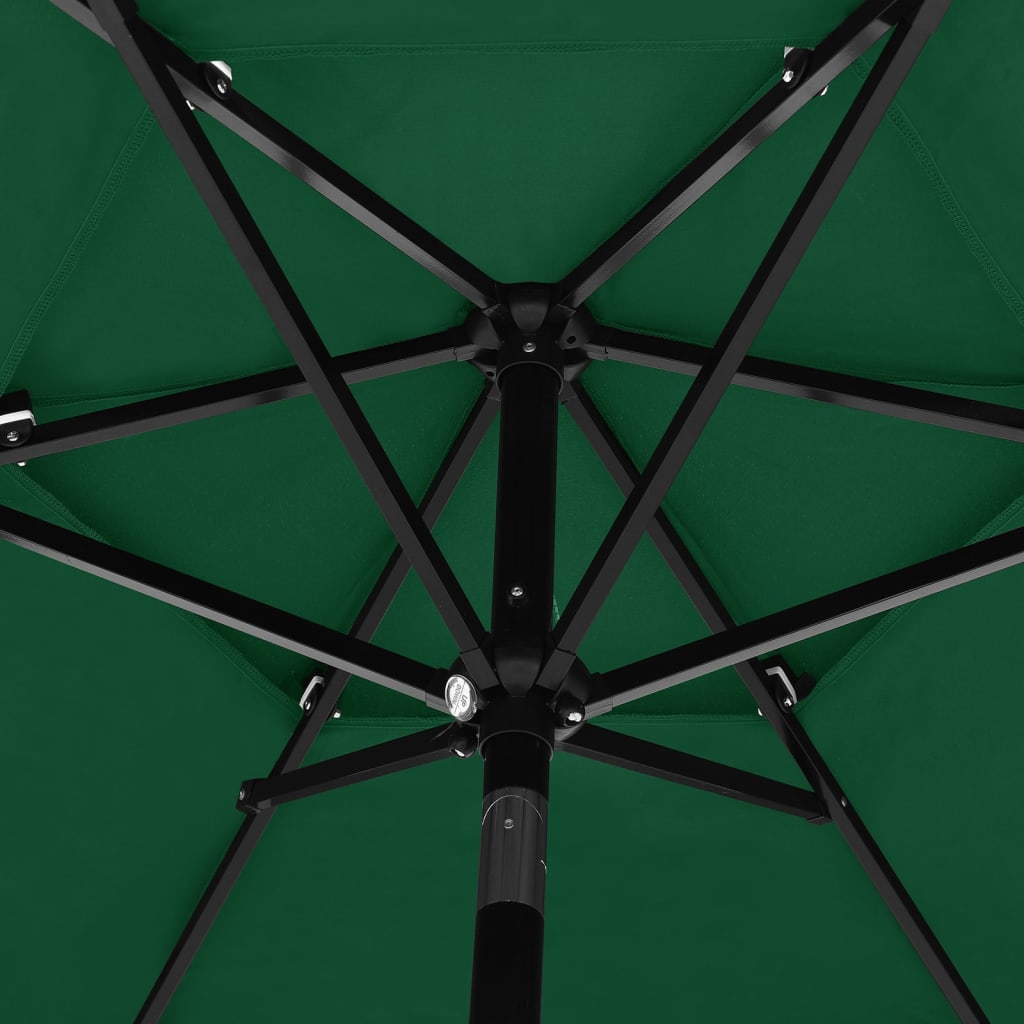 vidaXL 3-tasoinen aurinkovarjo alumiinitanko vihreä 2,5 m
