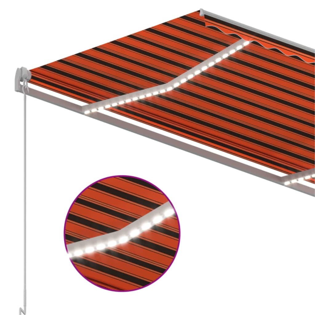 vidaXL Sisäänkelattava markiisi LED/tuulisens. 3,5x2,5 m oranssiruskea