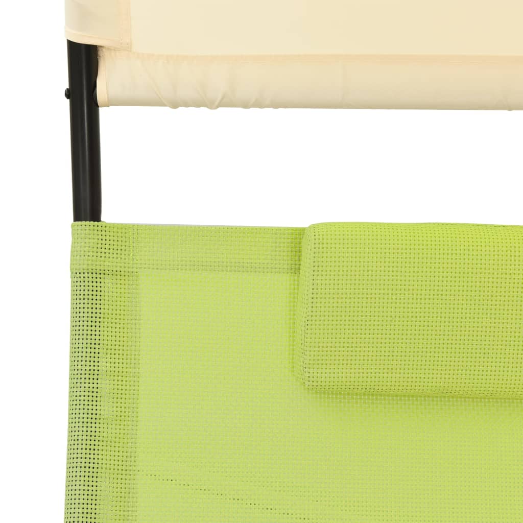 vidaXL 2-istuttava aurinkotuoli katoksella textilene vihreä ja kerma