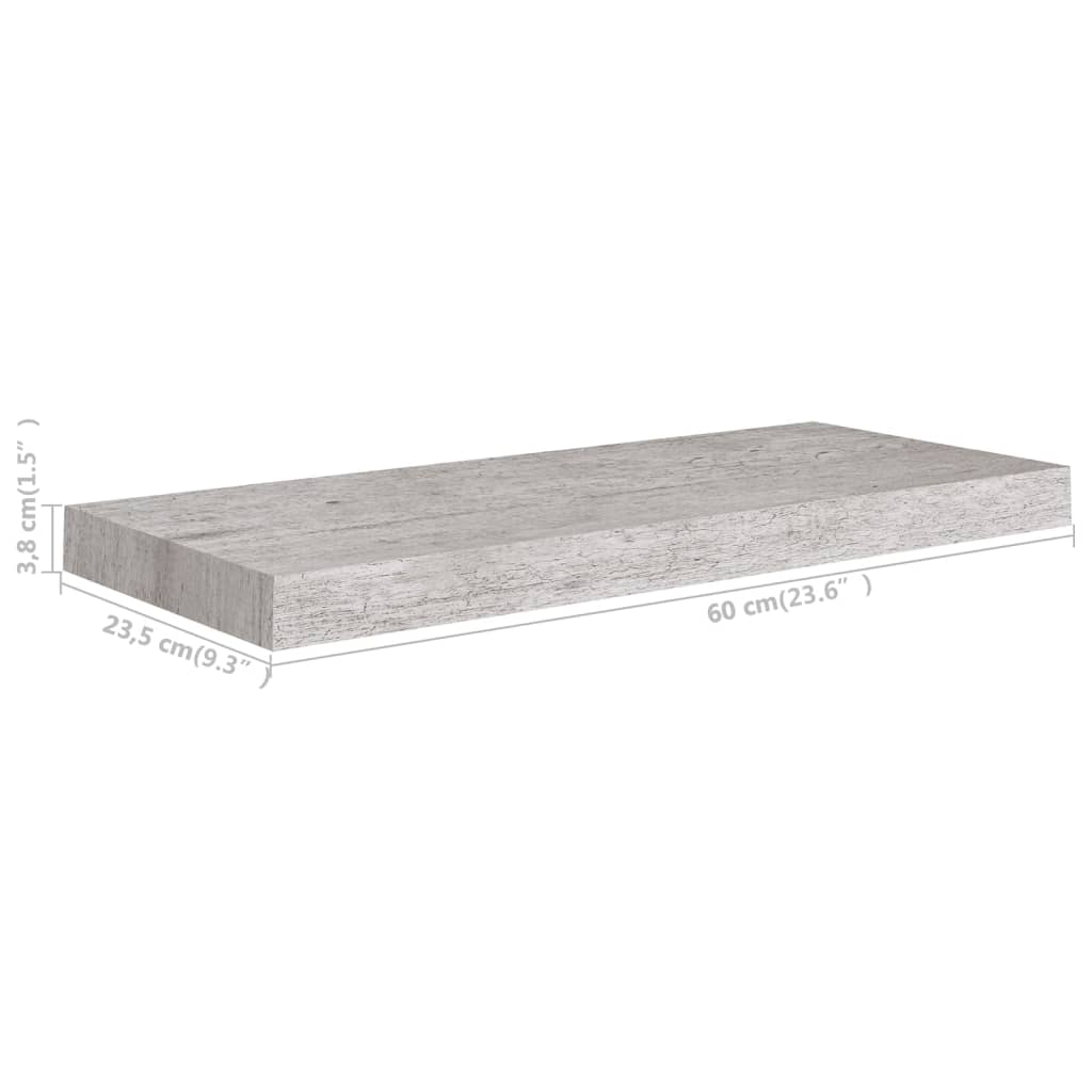 vidaXL Kelluva seinähylly betoninharmaa 60x23,5x3,8 cm MDF