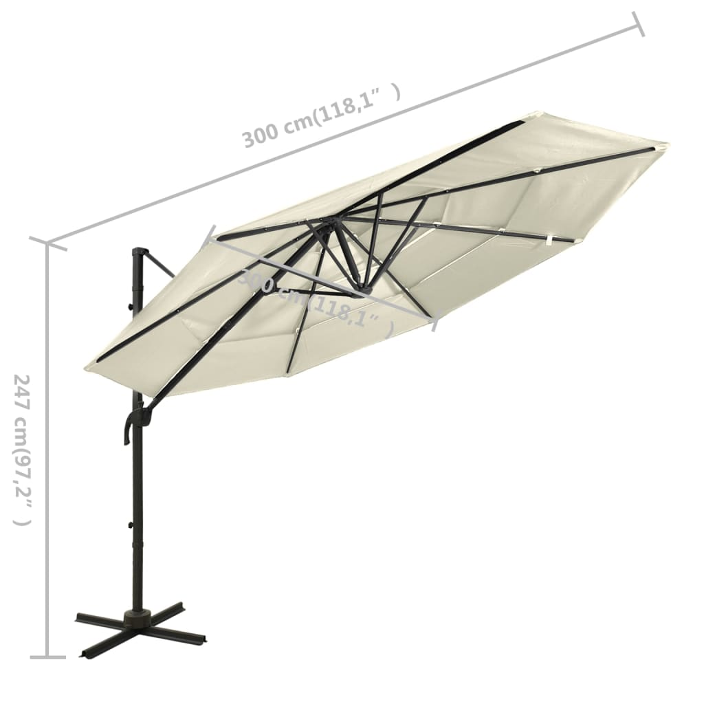 vidaXL 4-tasoinen aurinkovarjo alumiinitanko hiekka 3x3 m