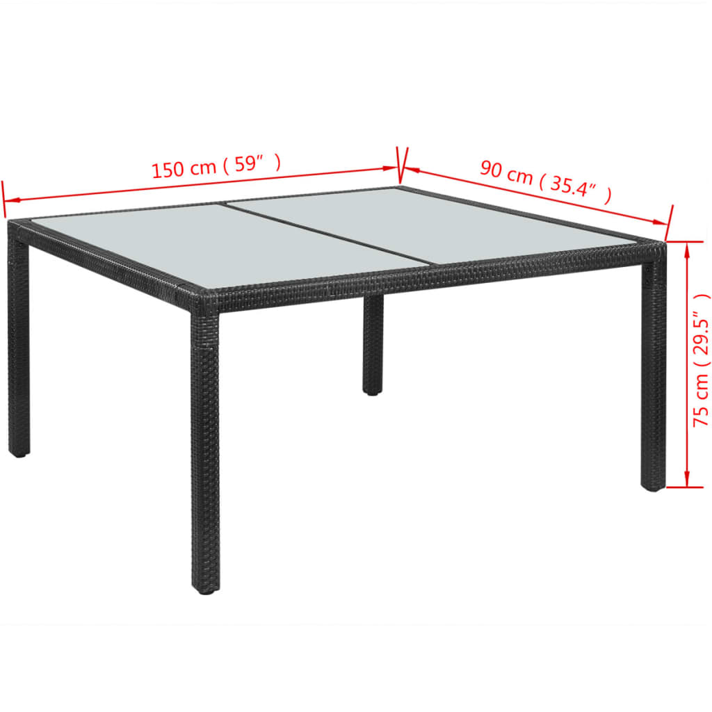 vidaXL Puutarhapöytä musta 150x90x75 cm polyrottinki